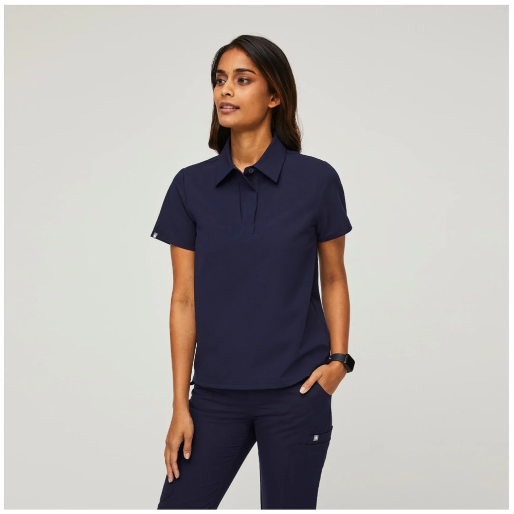 Navy Nala - Short sleeve Polo Scrub Top Medium